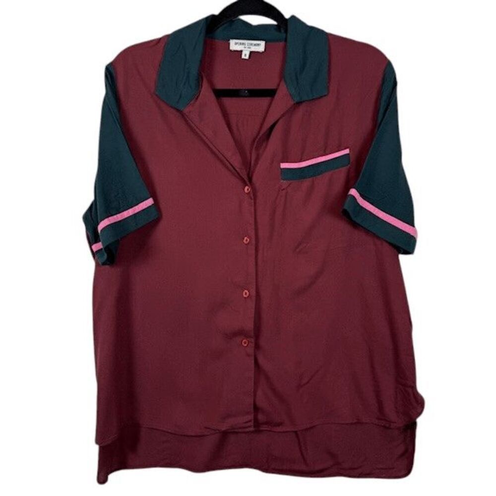 Opening Ceremony Colorblock button‎ front short sleeve shirt burgundy size XL